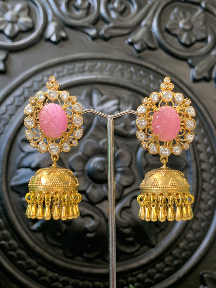 Lolita moissanite kundan jhumki earring pink