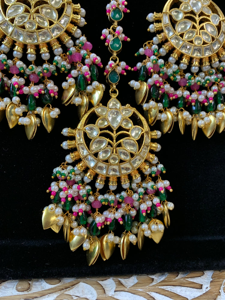 Ajra Pachi kundan earring tikka multi