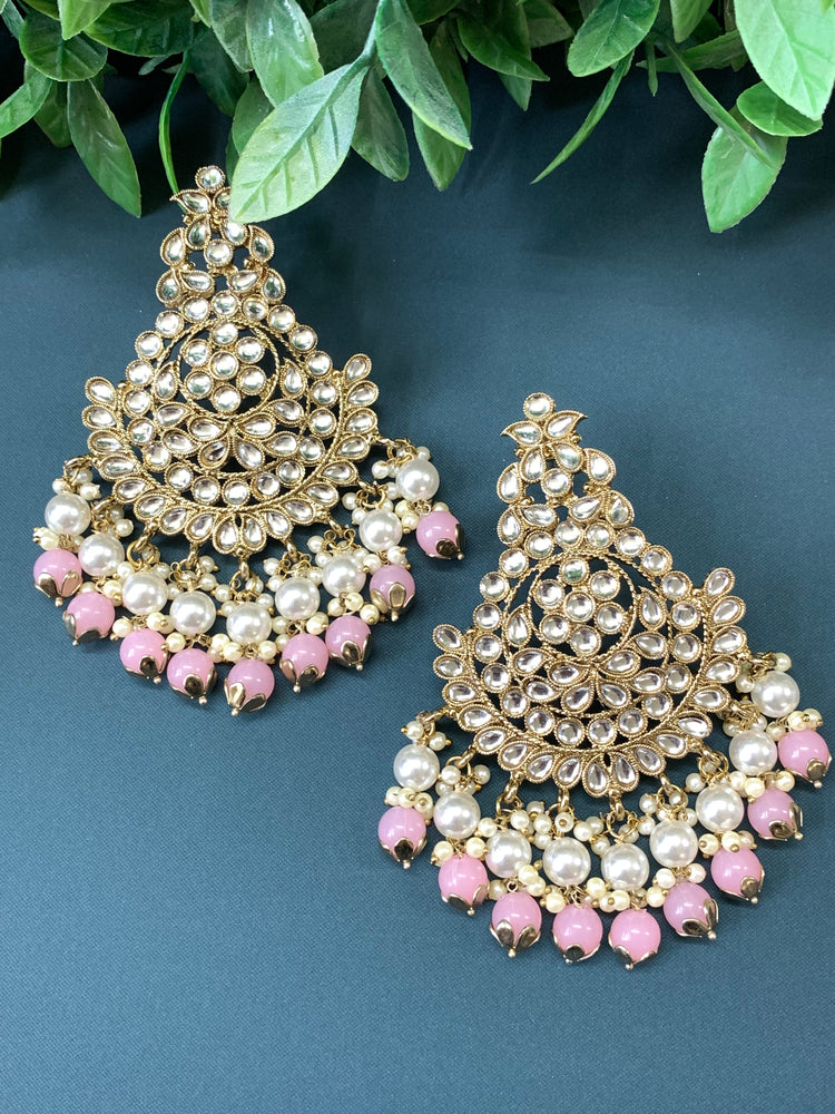 Puspa kundan fashion chandbali style earring set chocolate pink