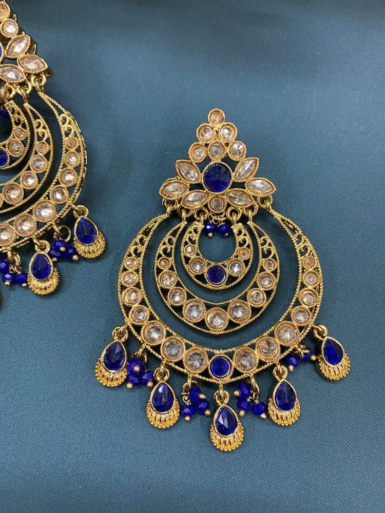 Bonnie polki chandbali earring antique/navy blue