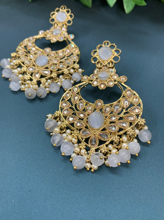 Thea polki chandbali earring antique base antique pastel grey