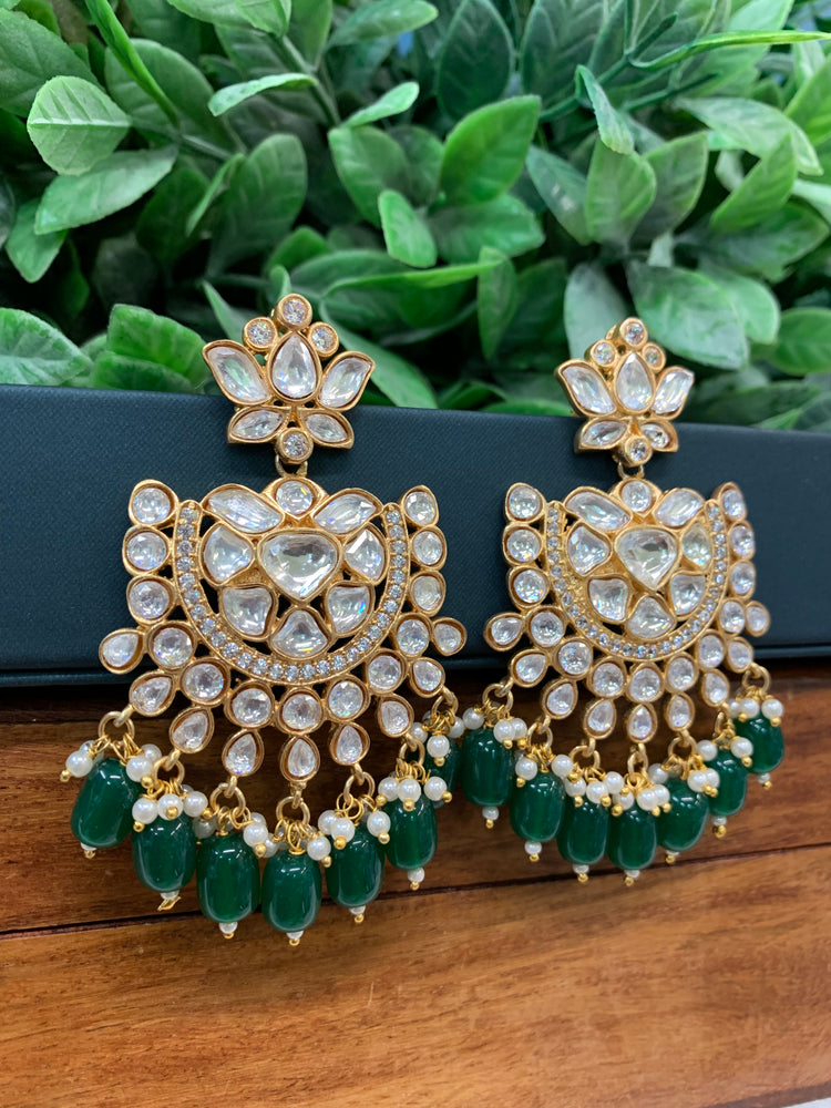 Moissanite chandbali earring emerald green