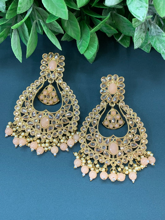 Doli polki Chandbali no tikka antique gold/peach