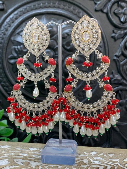 Lauren kundan triple layer chandbali earring red