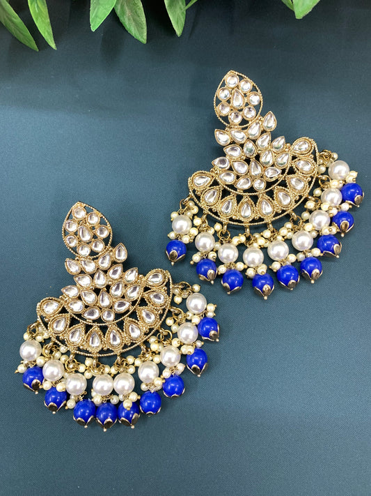 Sharvari kundan fashion chandbali style earring set blue