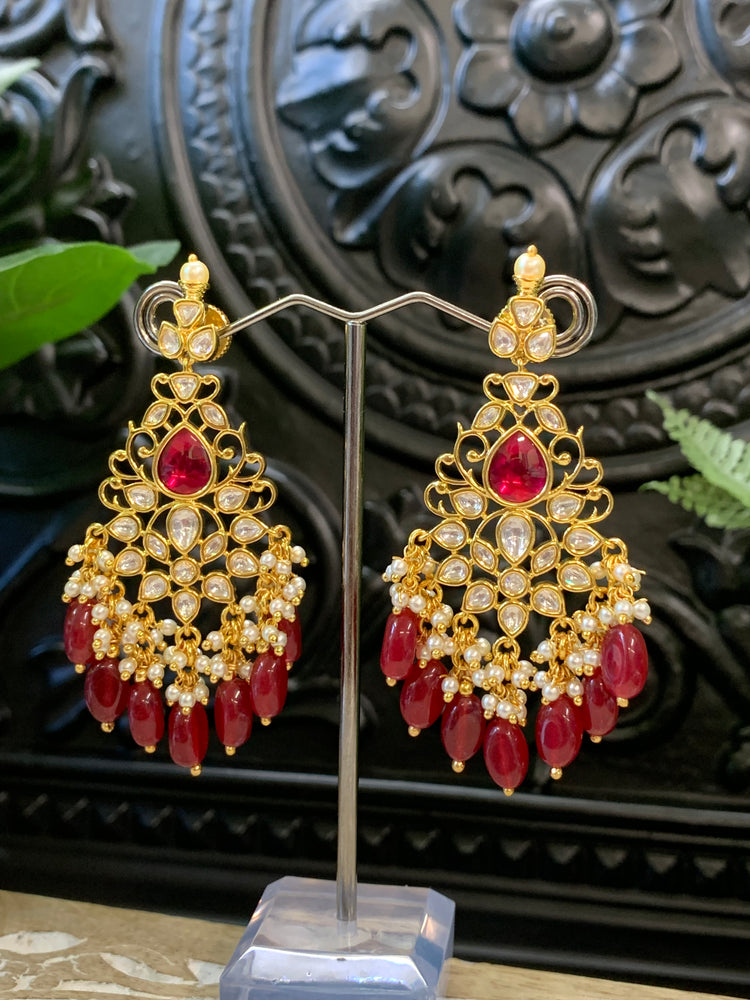 Mohua Tyaani Kundan medium earring red burgundy