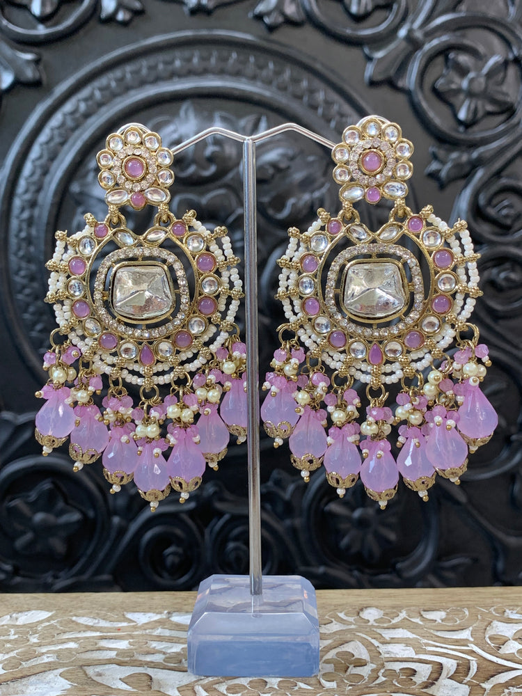 Isabella statement kundan chandbali fashion earring lavender/ lilac