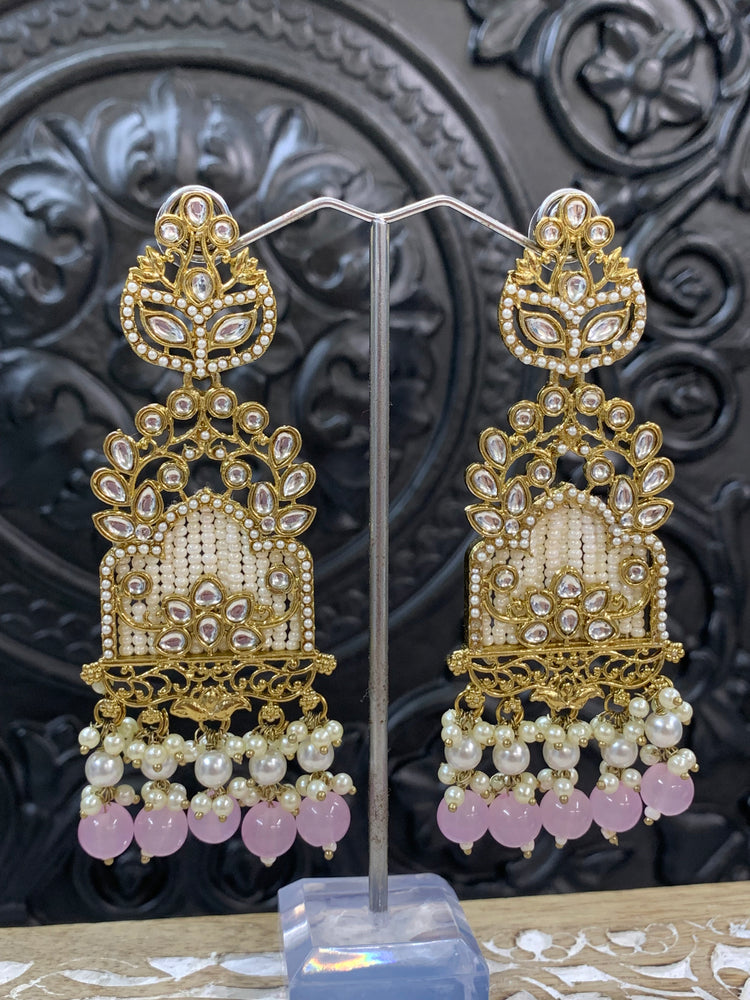 Alexa kundan statement earring white/gold/pearl/lilac lavender