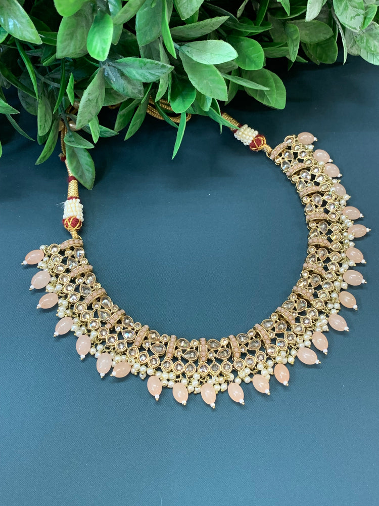 Allan polki necklace with jhumki tikka nude