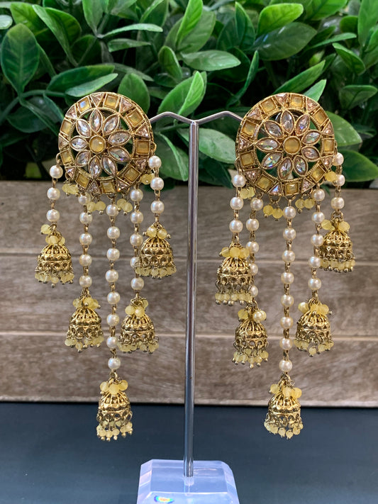 Rowan polki jhumki earring antique polk/ gold /pastel yellow