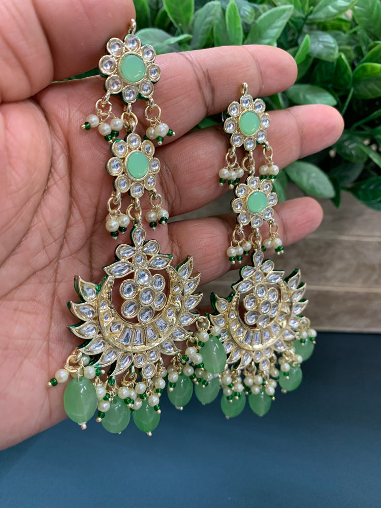 Aru kundan long statement earring pistachio green