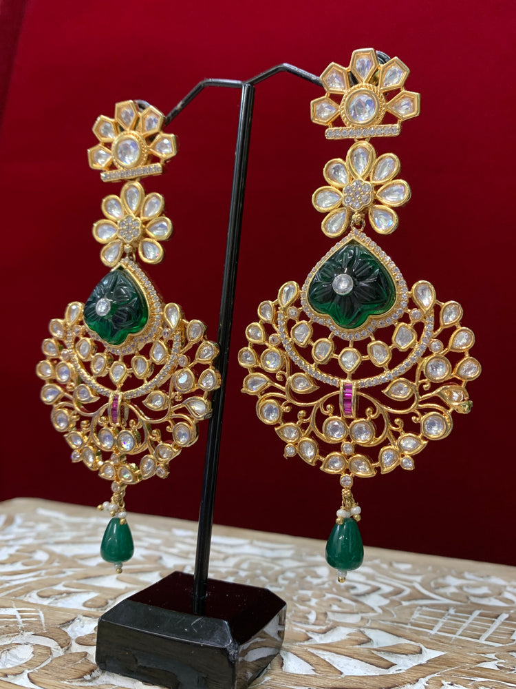 Paris Kundan chandbali earring gold and emerald green