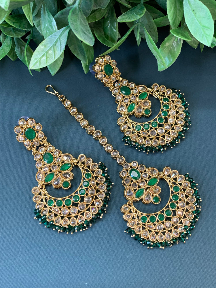 Erin reverse popki tikka set chandbali style emerald green