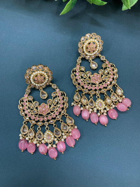 Sophia polki jhumki earring antique polk/ gold / blush pink