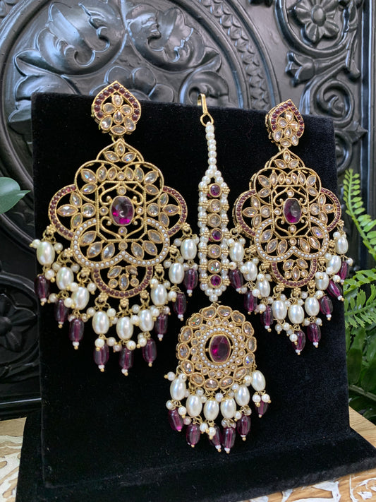 Papiya reverse polki statement earring tikka purple