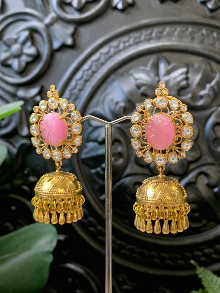 Lolita moissanite kundan jhumki earring pink