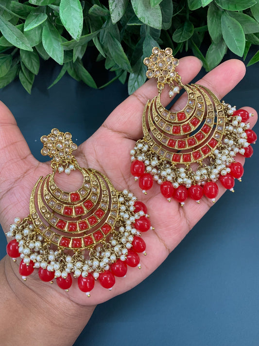 Bloom polki chandbali earring antique/ blood red