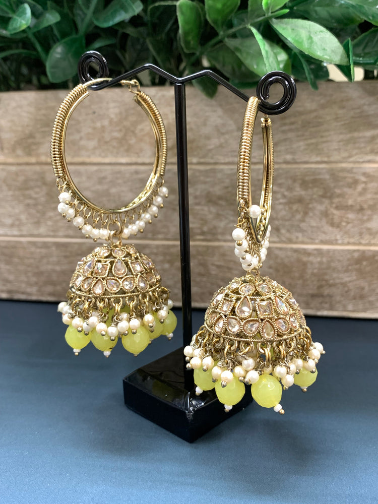 Shabana polki bali hoop jhumki/jhumka pastel lemon