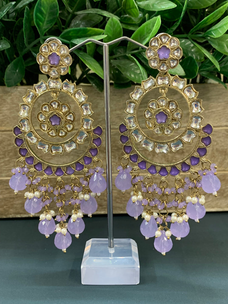 Barnavi Kundan earring lavender/ lilac crystal drops