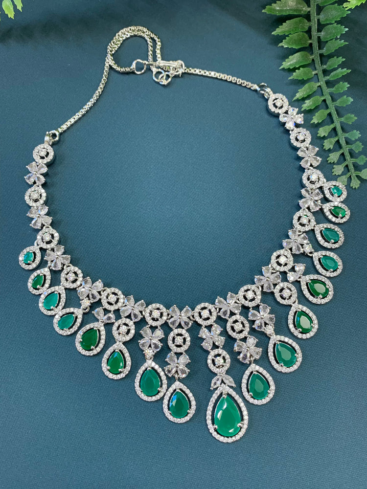 Briyana American diamond necklace set with emerald green details