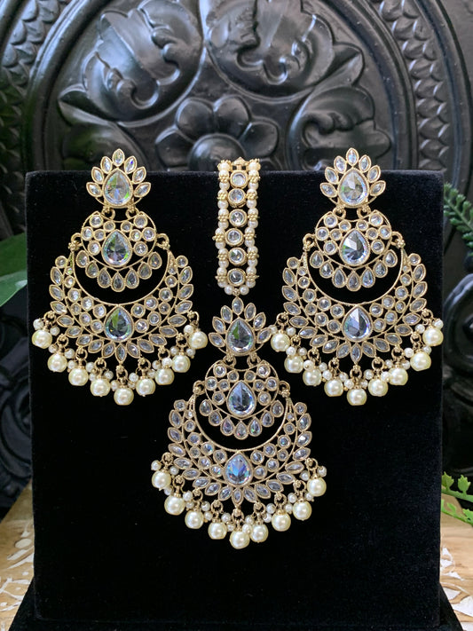 Marley reverse polki Chandbali earring tikka clear polki