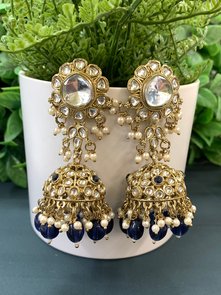 Mohini kundan jhumki/ jhumka earring blue