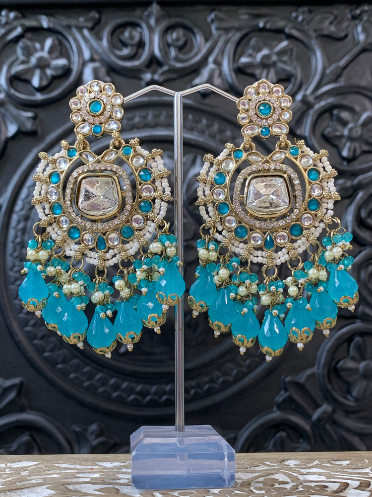 Isabella statement kundan chandbali fashion earring phirozi blue