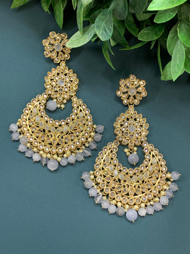 polki jhumki earring antique polk/ gold/ Ash grey