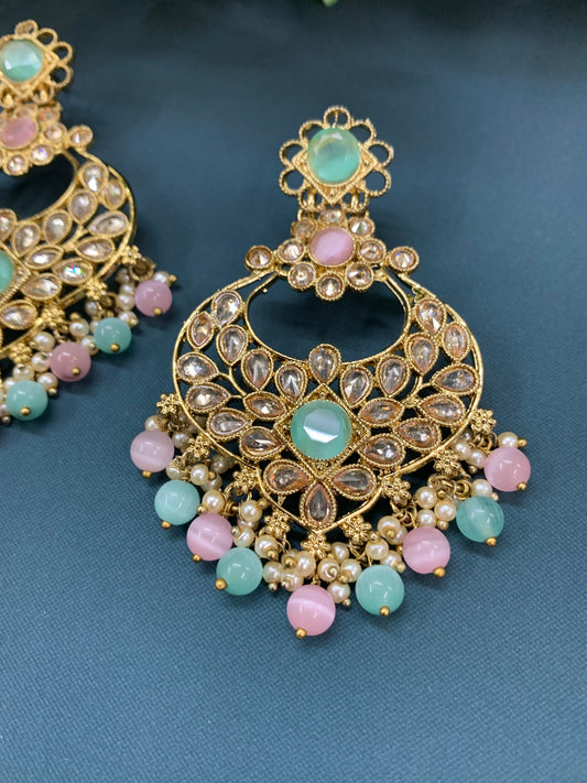 Thea polki chandbali earring antique base pastel multi