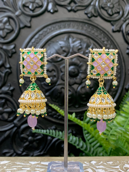 Saru kundan jhumki everyday wear small lightweight lilac lavender