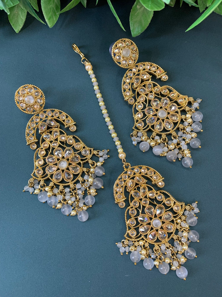 Enaya reverse popki tikka set chandbali style grey