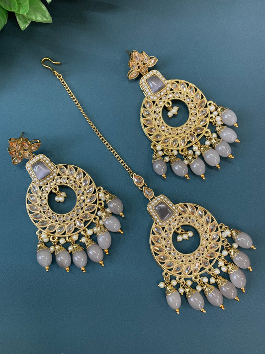 Alira tikka set polki earring tikka set grey