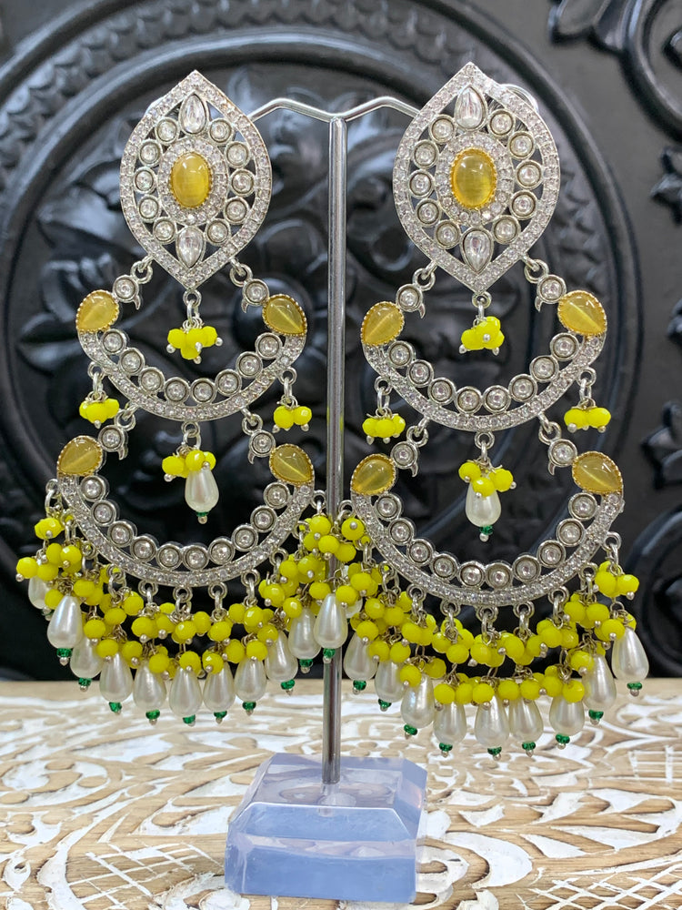 Lauren kundan triple layer chandbali earring pastel yellow