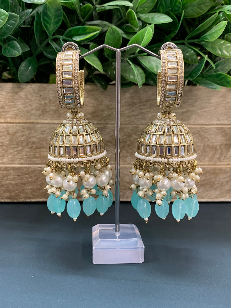 Amrita statement Mirror jhumki earring baby blue/light blue