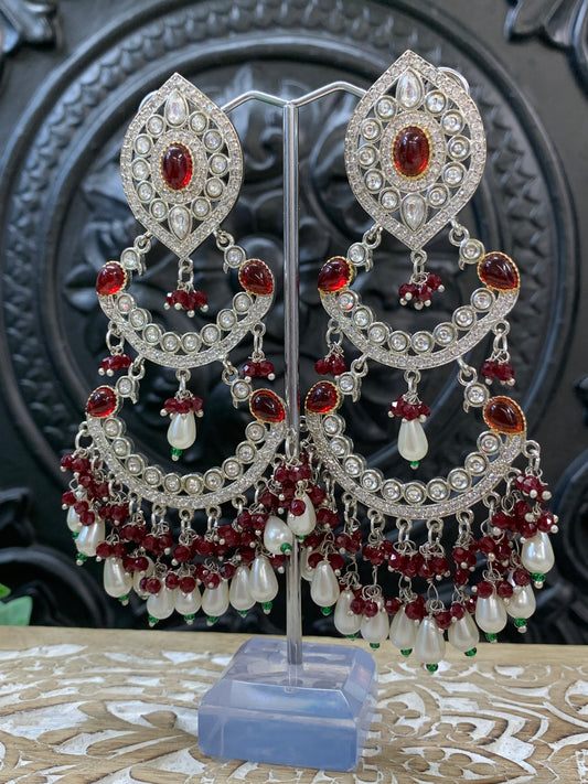 Lauren kundan triple layer chandbali earring maroon/ burgundy