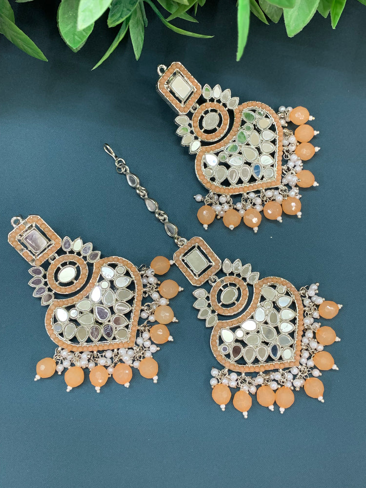 Amrita chandbali mirror earring tikka set nude peach