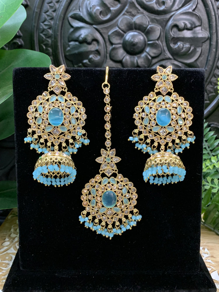 Sujane reverse polki jhumki earring tikka light blue