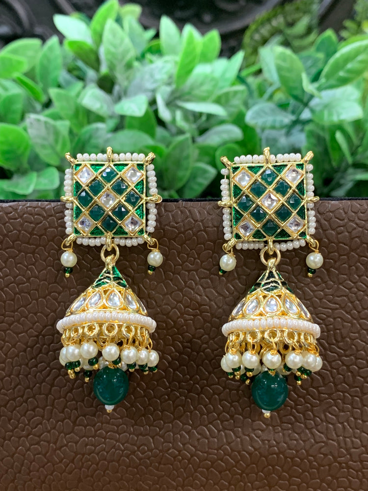 Saru kundan jhumki everyday wear small lightweight emerald green