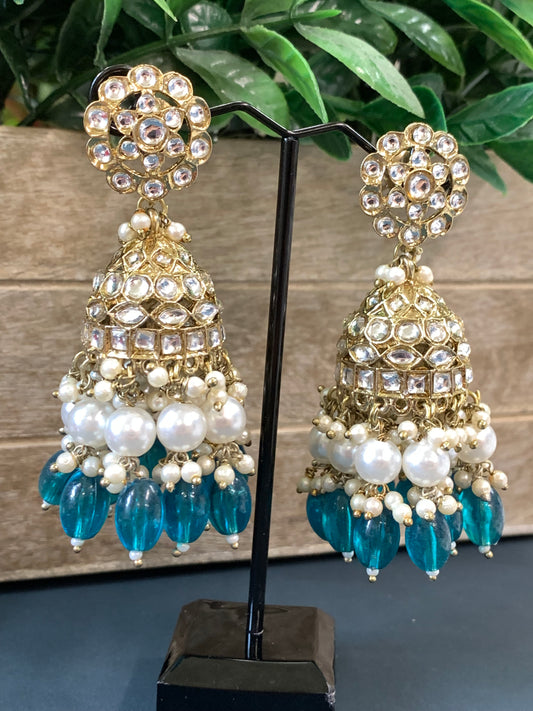 Melody kundan jhumki/ jhumka earring teal green