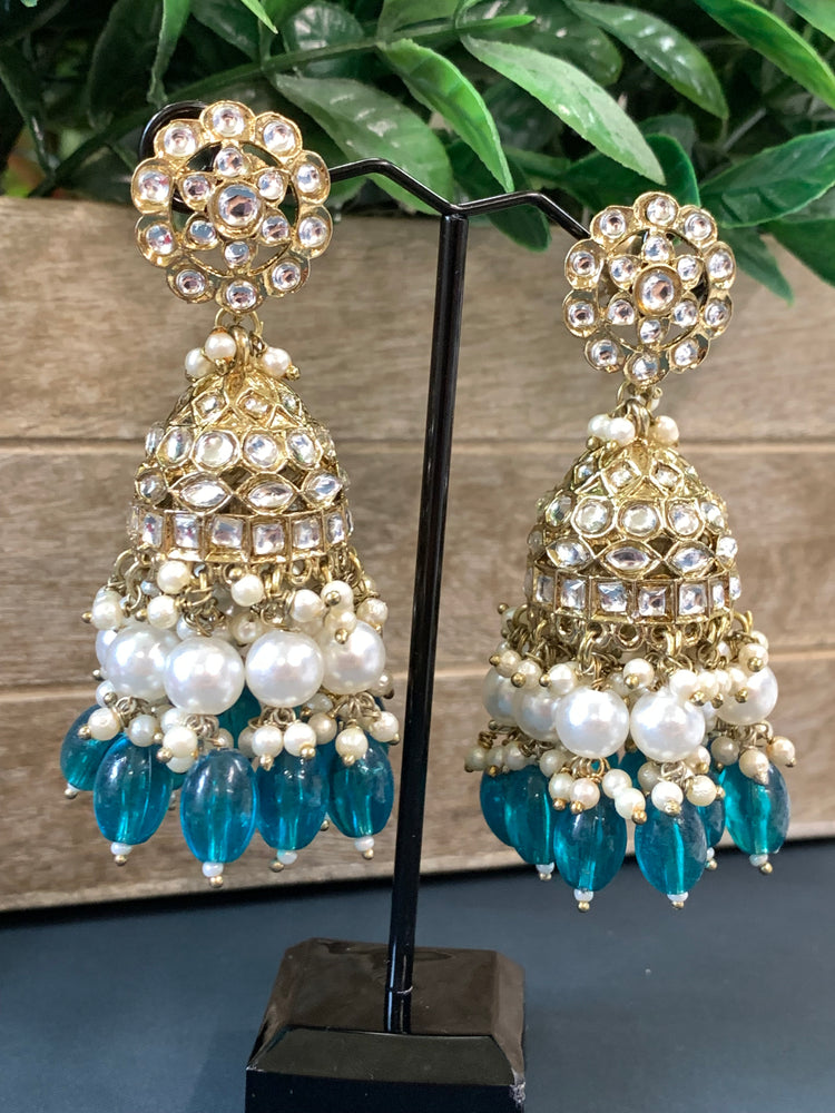 Melody kundan jhumki/ jhumka earring teal green