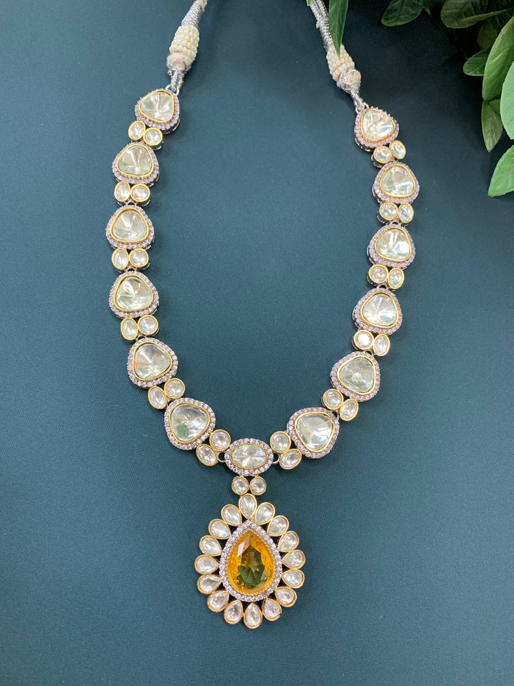 Laali moissanite kundan necklace yellow doublet center