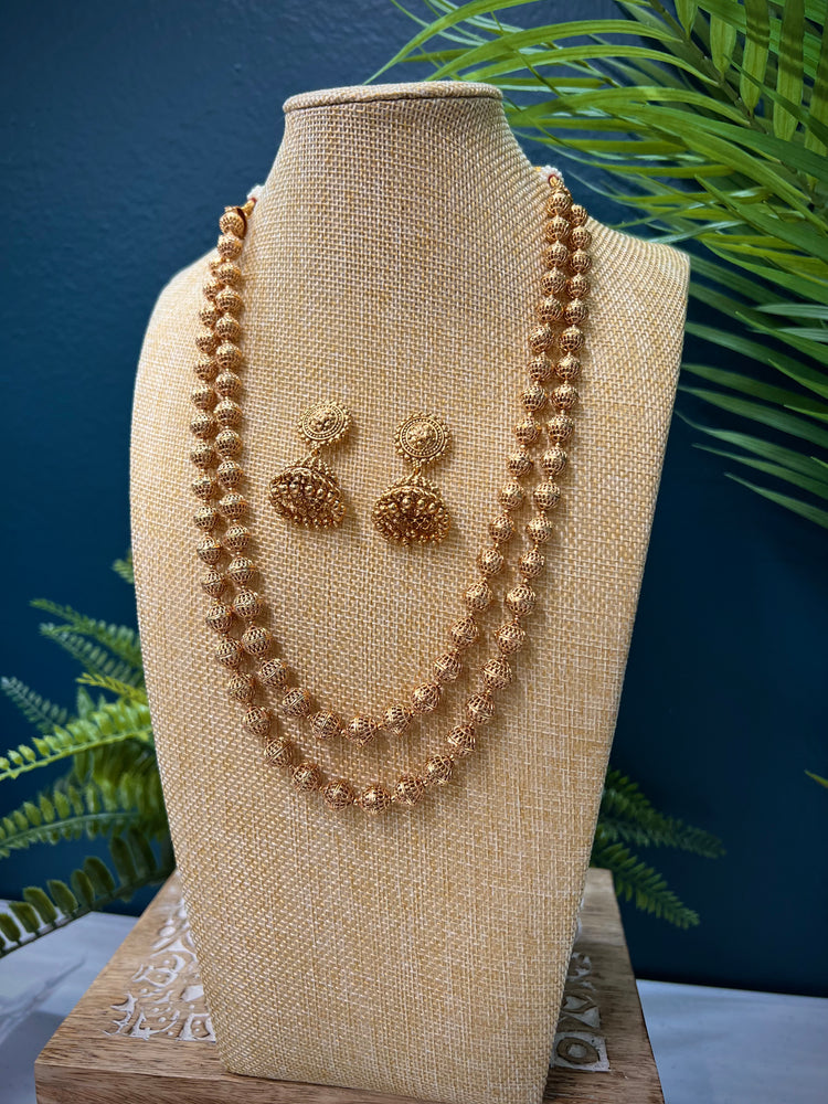Matte gold mala necklace with jhumki