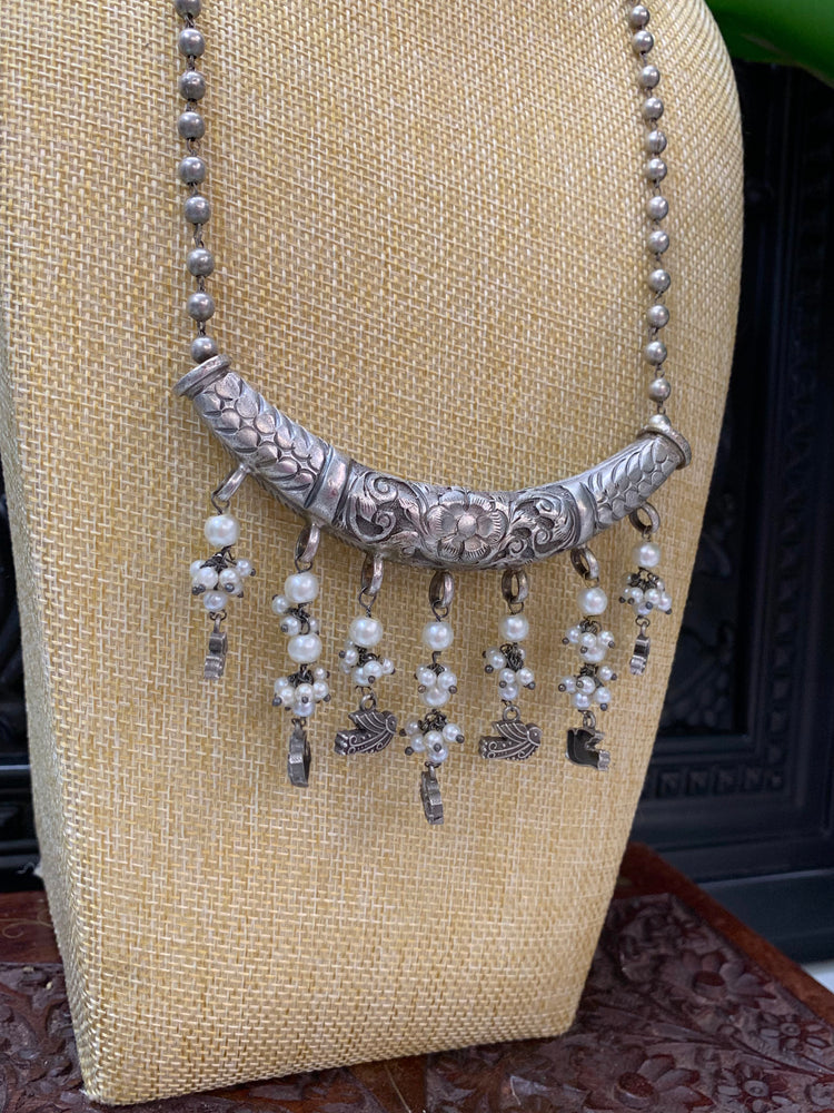 Black metal / German silver / amrapali stone necklace choker