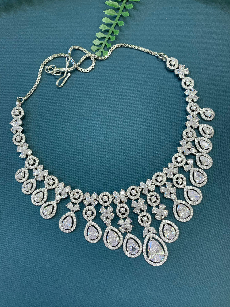 Briyana American diamond necklace set in silver