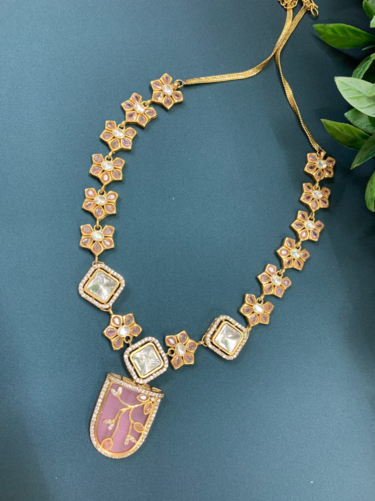 Sanaya mount moissanite kundan necklace blush pink