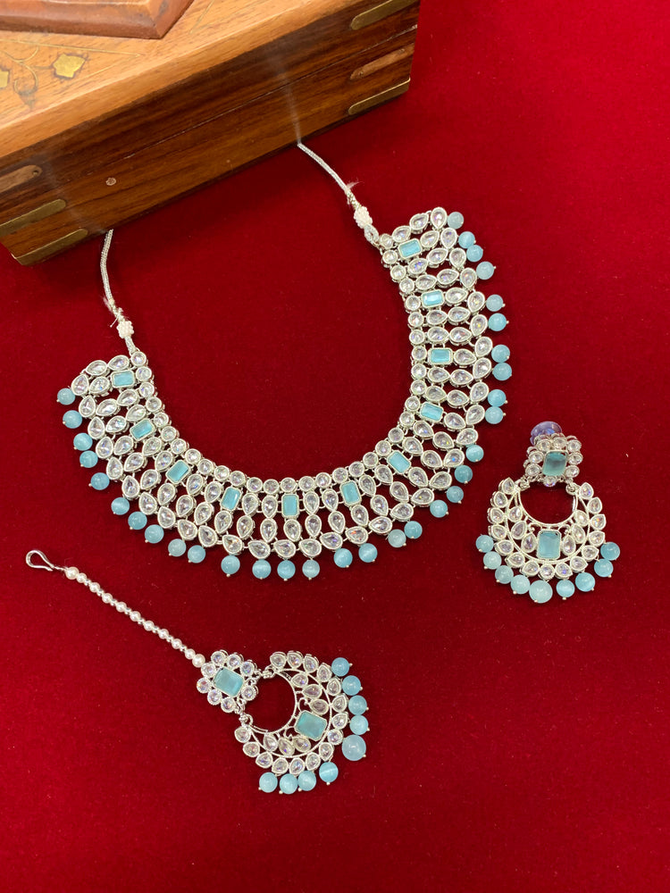 Kashi polki necklace in silver and blue