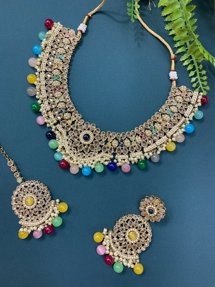 Boruna polki necklace with chandbali in multi