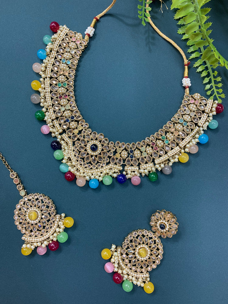 Boruna polki necklace with chandbali in multi