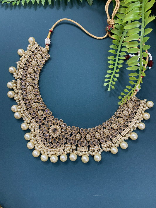 Boruna polki necklace with chandbali in antique gold