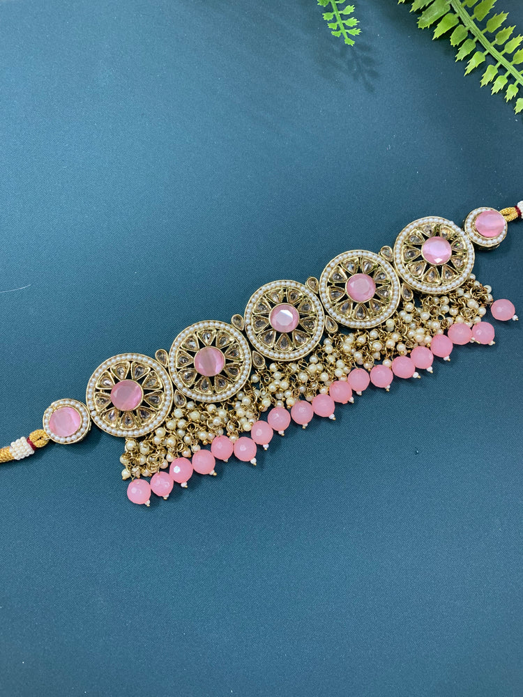 Ayesha polki choker in antique and pink